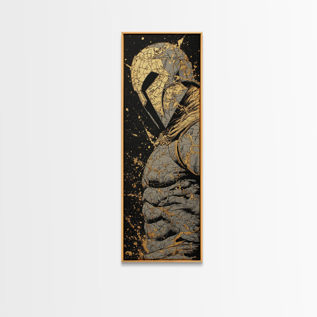 Ancient Spartan Warrior Gold Canvas Print, Greek Hoplite Wall Art, Real Wood Frame, Gold Gladiator Inspired Home Decor