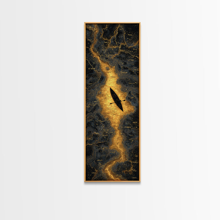 Rowing A Boat Through Hades The Underworld, Gold Canvas Wall Art, Canvas Print, Canvas Art, Man Cave Decor, Office Decor, Gift For Him