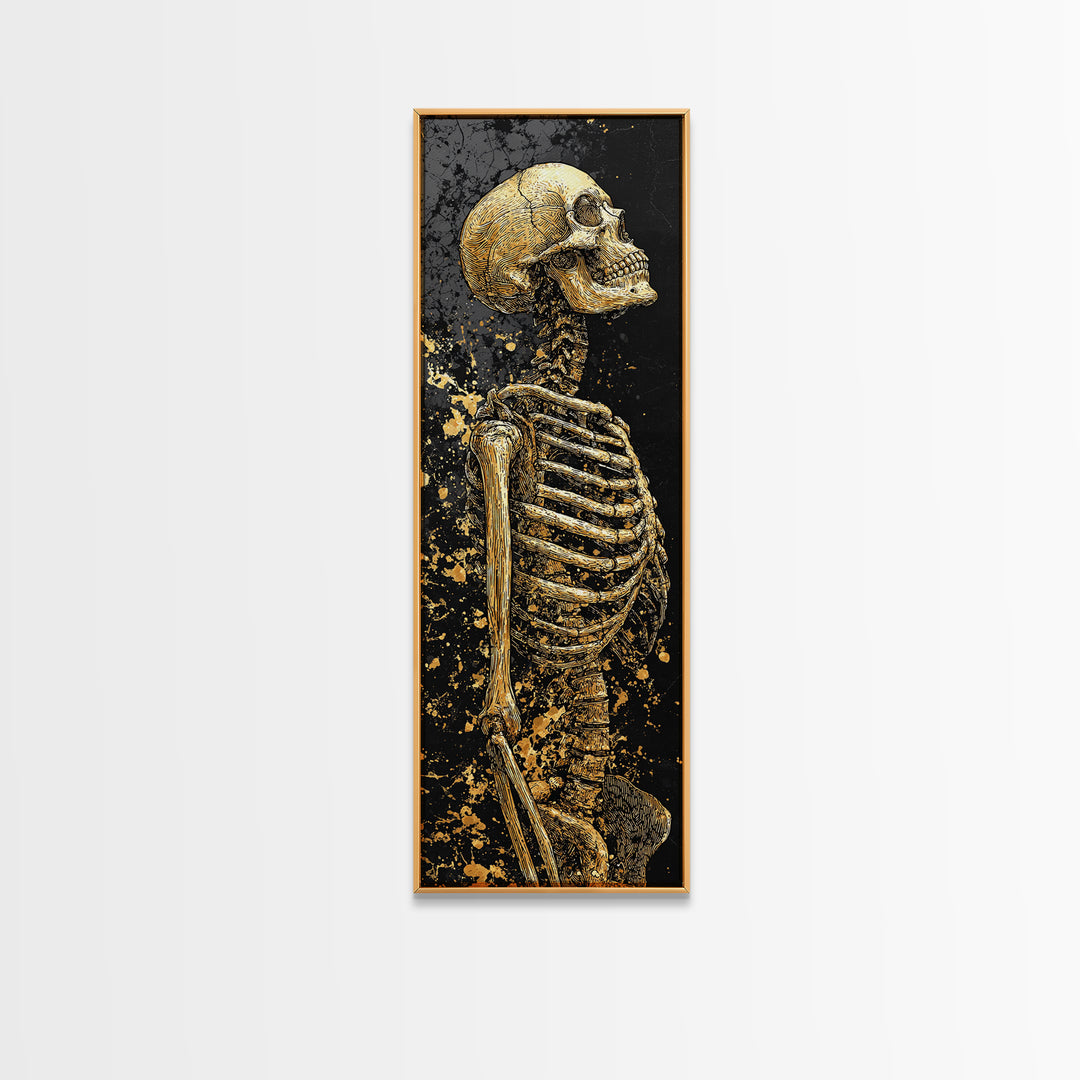 Skeleton Warrior Gold Canvas Print, Gothic Anatomy Wall Art, Real Wood Frame, Gold Skeleton Decor For Dark Home Aesthetic