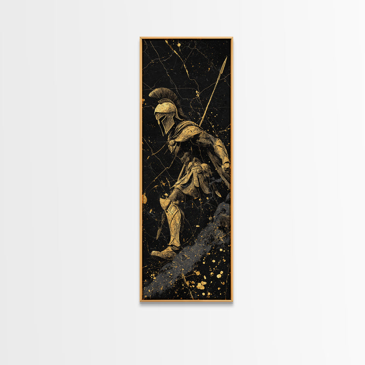 Black and Gold Spartan Soldier, Framed Wall Art, Gold, Canvas Gold Wall Art, Wood Frame Art, Man Cave Wall Art, Gift For Him