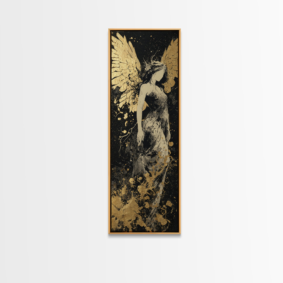 Gold Canvas Art, Eos Winged Goddess Print, Mythology Angelic Wall Decor, Real Wood Frame Greek Artwork