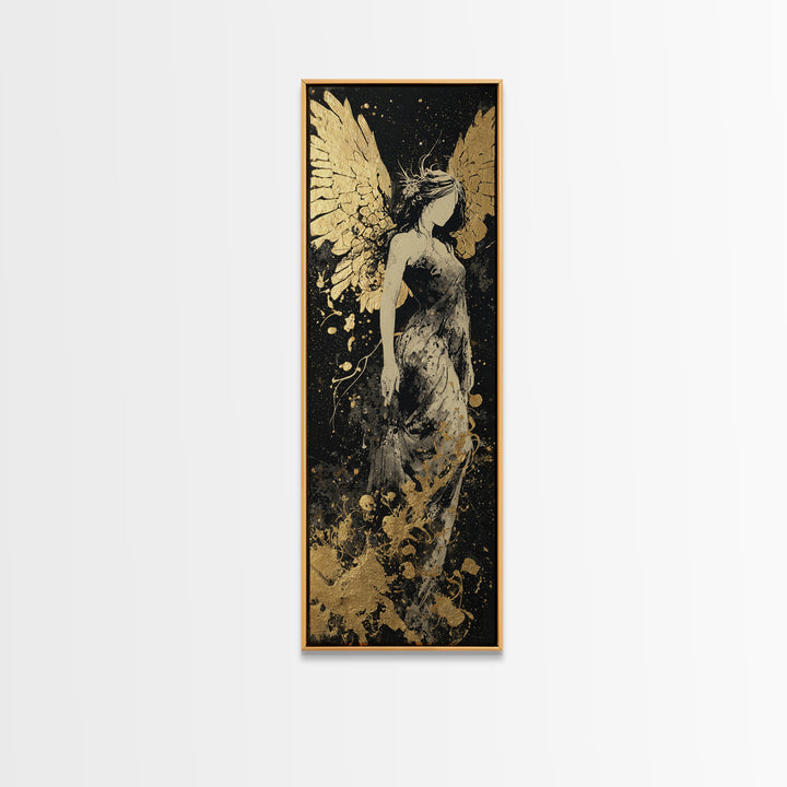 Gold Canvas Art, Eos Winged Goddess Print, Mythology Angelic Wall Decor, Real Wood Frame Greek Artwork