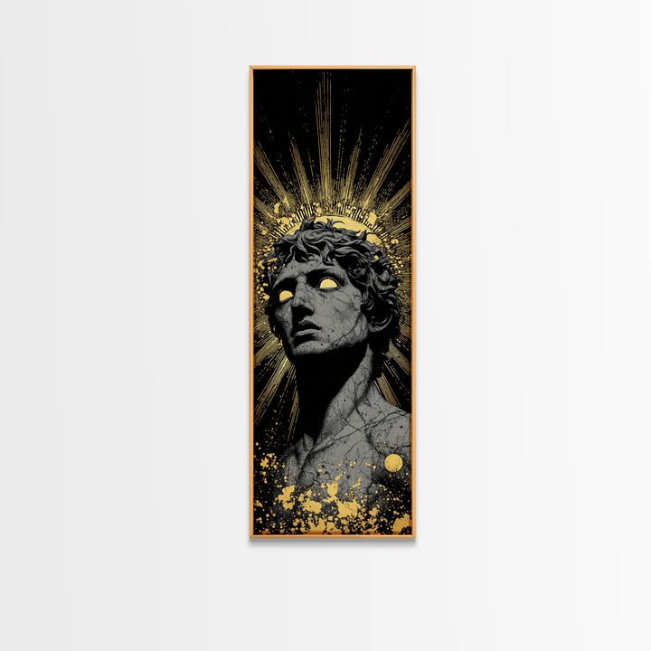 Helios Greek God Gold Canvas Print, Sun God Mythology Art, Radiant Ancient Decor, Real Wood Framed Gold Print
