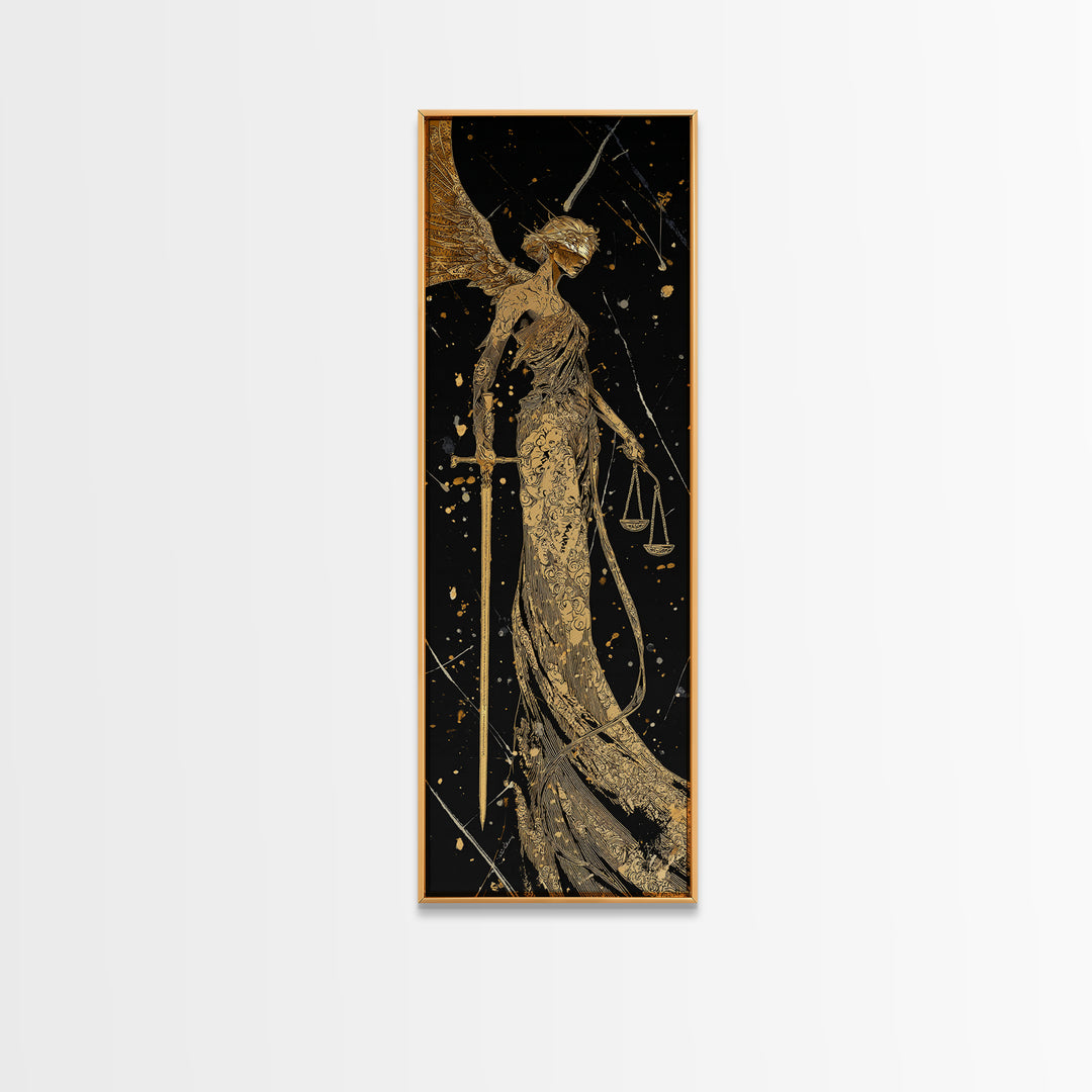 Nemesis Goddess Gold Canvas Print, Divine Justice Wall Art, Greek Mythology Decor, Real Wood Framed Gold Print