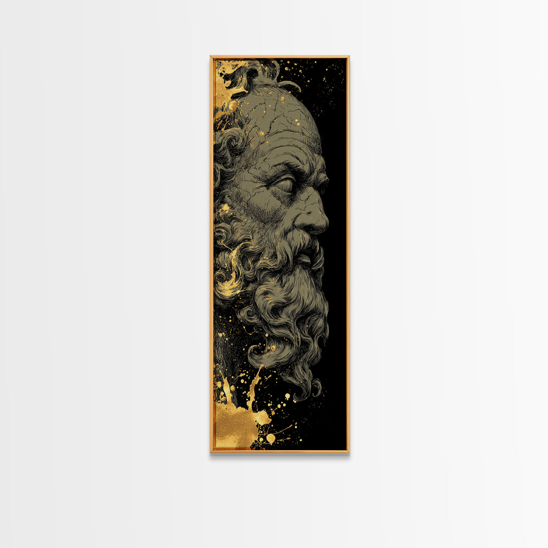 Socrates Gold Canvas Print, Greek Philosopher Wall Art, Ancient Wisdom Decor, Real Wood Framed Gold Artwork