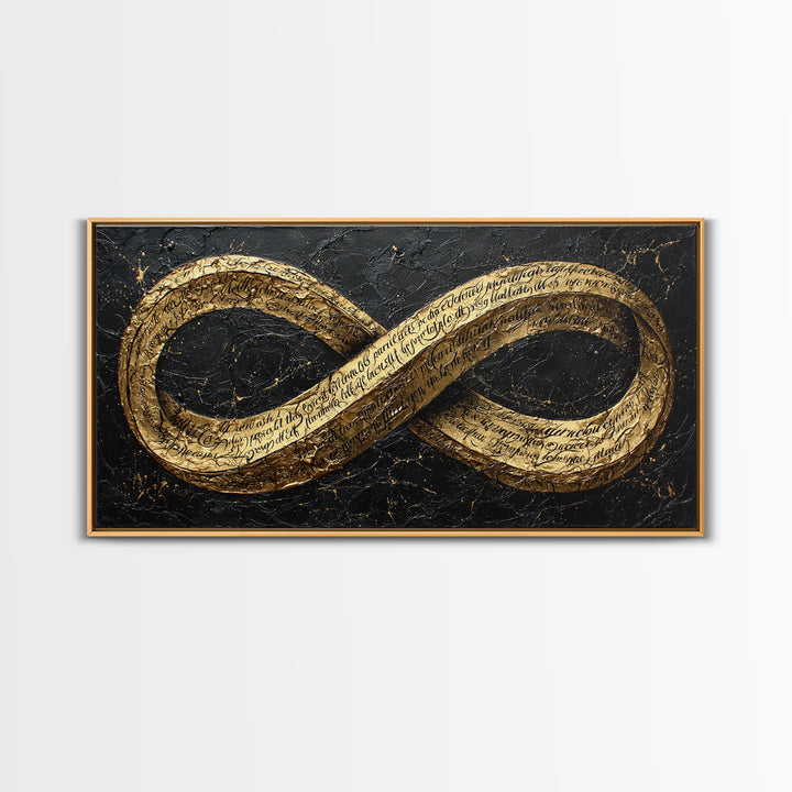 Infinity Symbol With Script, Gold Canvas Art, Real Wood Frame, Elegant Wall Decor, Modern Abstract Artwork