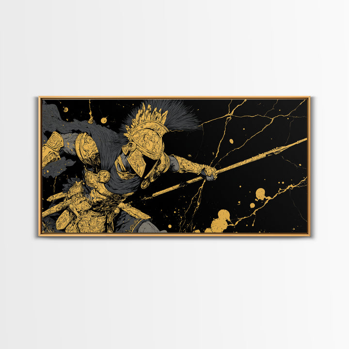 Ares God Of War In Battle Armor, Gold Canvas Print, Fierce Greek Mythology Wall Art, Bold Classical Warrior Home Decor