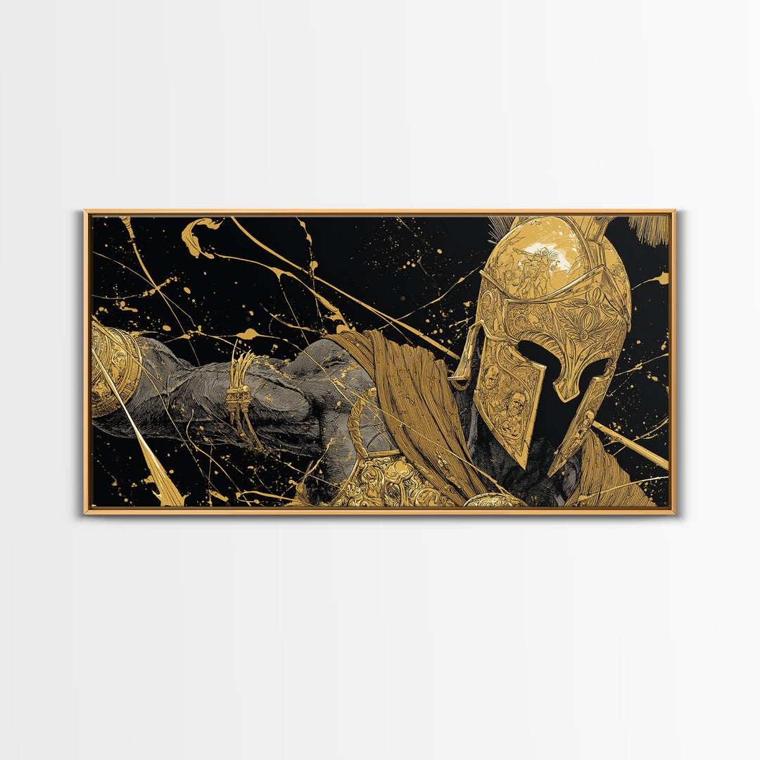 Ares Greek God In Golden Armor, Gold Canvas Print, Powerful Mythology Wall Art, Bold Classical Greek Warrior Home Decor