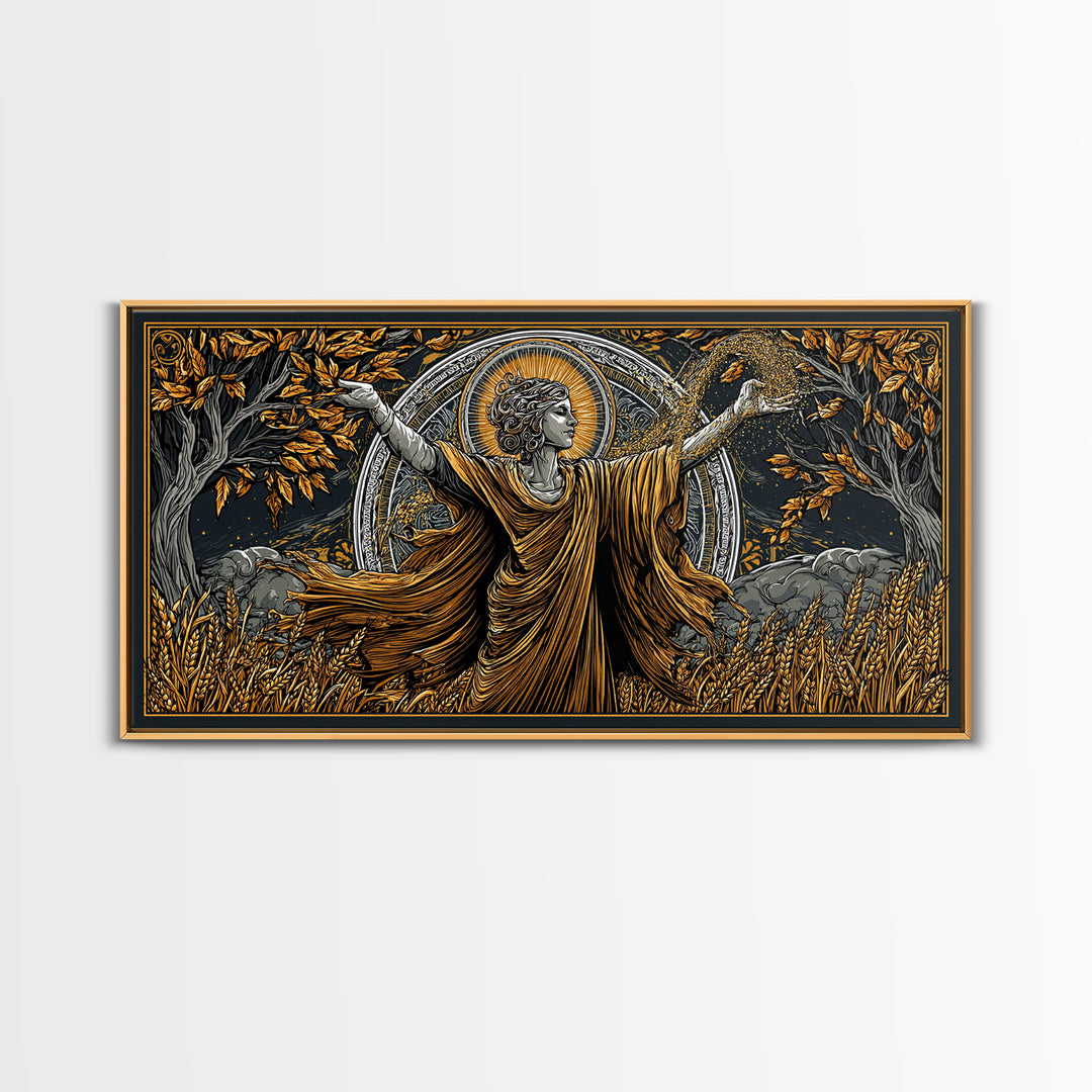 Gold Canvas Art, Demeter Goddess of Harvest, Greek Mythology Wall Decor, Ancient Agriculture Theme, Black and Gold Canvas Artwork