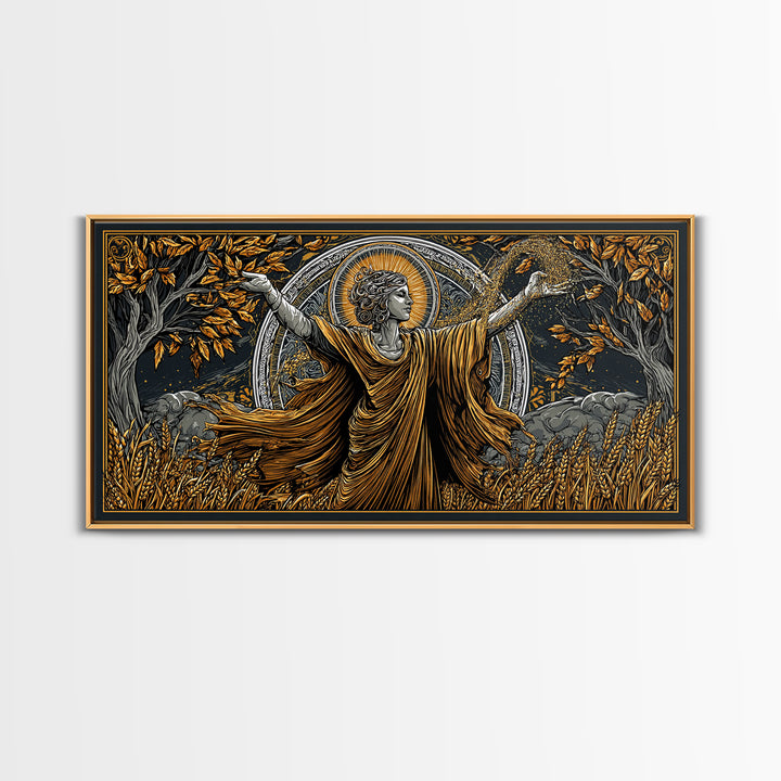 Gold Canvas Art, Demeter Goddess of Harvest, Greek Mythology Wall Decor, Ancient Agriculture Theme, Black and Gold Canvas Artwork