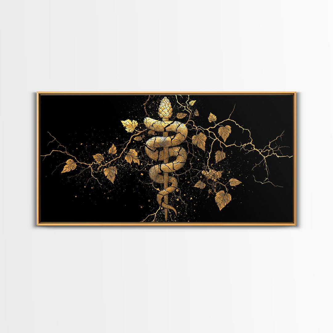 Gold Canvas Print, Dionysus with Grapes, Greek God of Wine Wall Decor, Ancient Myth Celebration Art, Black and Gold Artwork