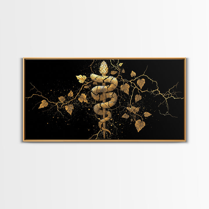 Gold Canvas Print, Dionysus with Grapes, Greek God of Wine Wall Decor, Ancient Myth Celebration Art, Black and Gold Artwork