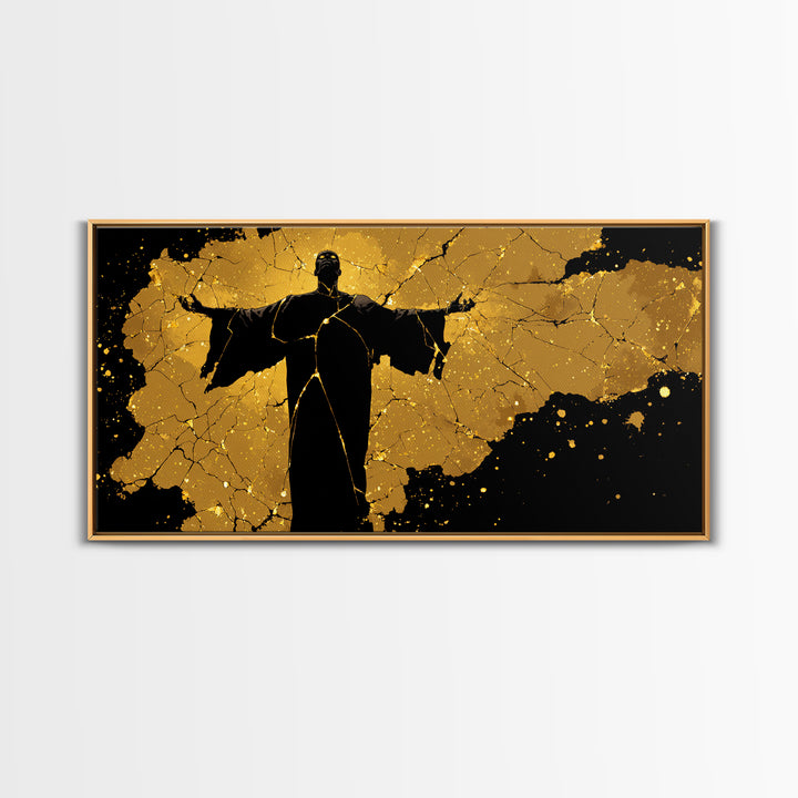 Erebus Gold Canvas Print, Greek God Wall Art, Dark Mythology Decor, Real Wood Frame, Luxury Canvas Wall Hanging, Gift For Him