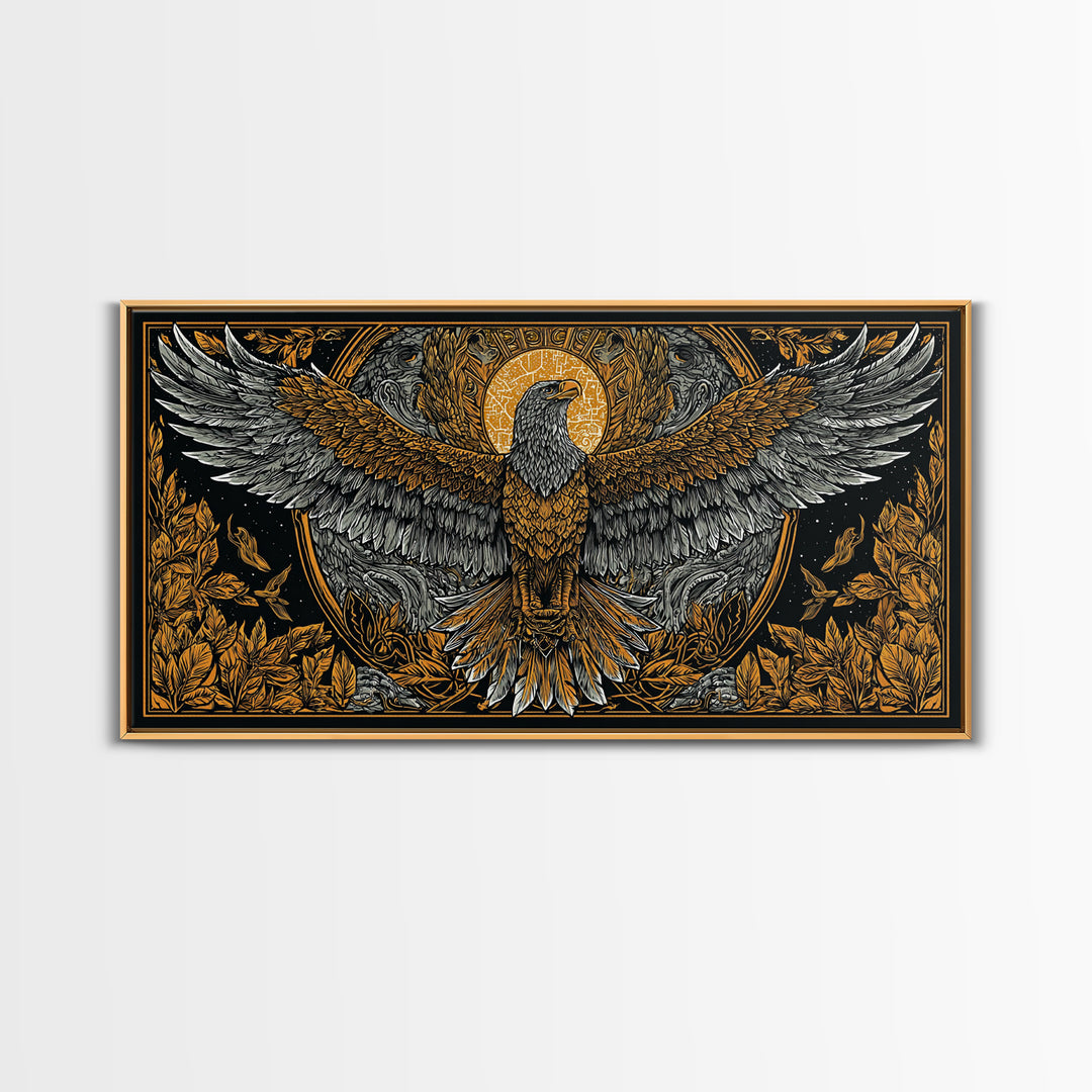 Ganymede Gold Canvas Art, Greek Mythology Canvas Print, Eagle God Wall Decor, Real Wood Frame, Luxury Canvas Artwork For Home Or Office