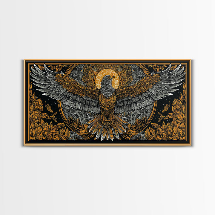 Ganymede Gold Canvas Art, Greek Mythology Canvas Print, Eagle God Wall Decor, Real Wood Frame, Luxury Canvas Artwork For Home Or Office