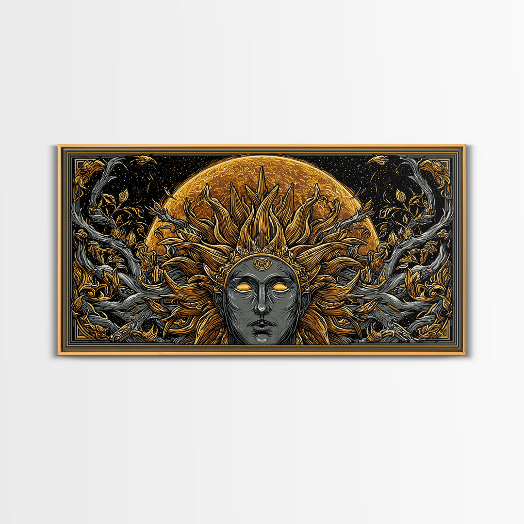 Helios Gold Canvas Print, Greek God Wall Art, Mythology Decor, Luxury Gold Artwork, Real Wood Frame Home Decor