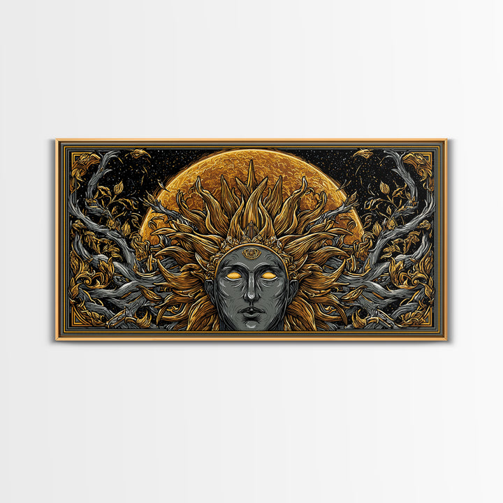Helios Gold Canvas Print, Greek God Wall Art, Mythology Decor, Luxury Gold Artwork, Real Wood Frame Home Decor