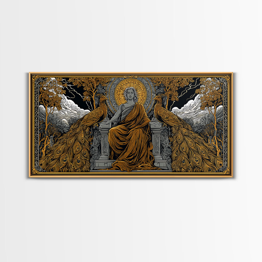 Hera Gold Canvas Print, Greek Goddess Wall Art, Mythology Decor, Luxury Gold Artwork, Real Wood Frame Home Decor