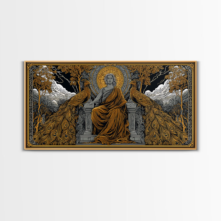 Hera Gold Canvas Print, Greek Goddess Wall Art, Mythology Decor, Luxury Gold Artwork, Real Wood Frame Home Decor
