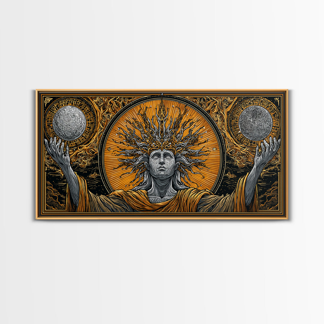 Hyperion Gold Canvas Print, Greek God Wall Art, Mythology Decor, Luxury Gold Artwork, Real Wood Frame Home Decor