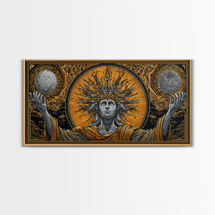 Hyperion Gold Canvas Print, Greek God Wall Art, Mythology Decor, Luxury Gold Artwork, Real Wood Frame Home Decor