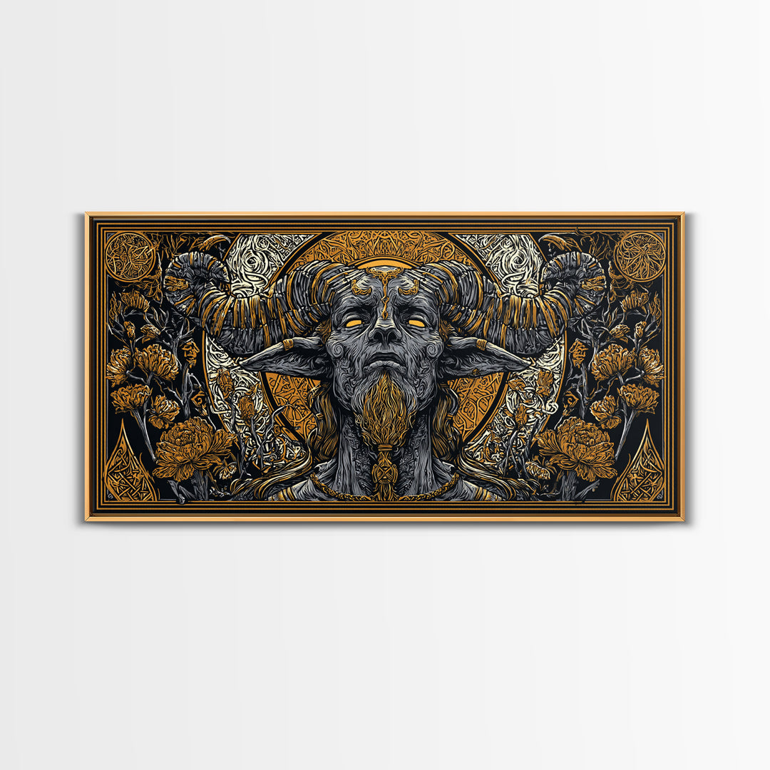 Moros Gold Canvas Print, Greek God Wall Art, Mythology Decor, Luxury Gold Artwork, Real Wood Frame Home Decor