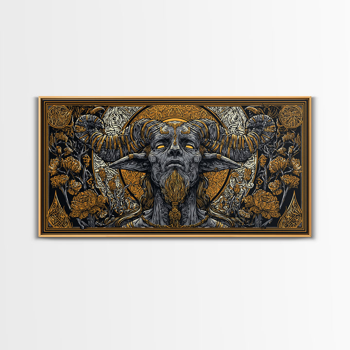 Moros Gold Canvas Print, Greek God Wall Art, Mythology Decor, Luxury Gold Artwork, Real Wood Frame Home Decor
