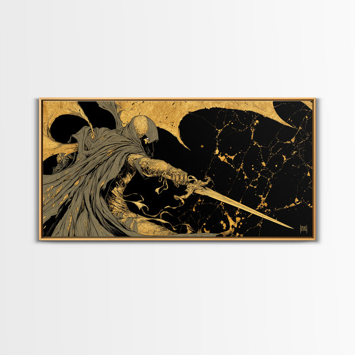Nemesis Gold Canvas Print, Greek Goddess Wall Art, Mythology Decor, Luxury Gold Artwork, Real Wood Frame Home Decor