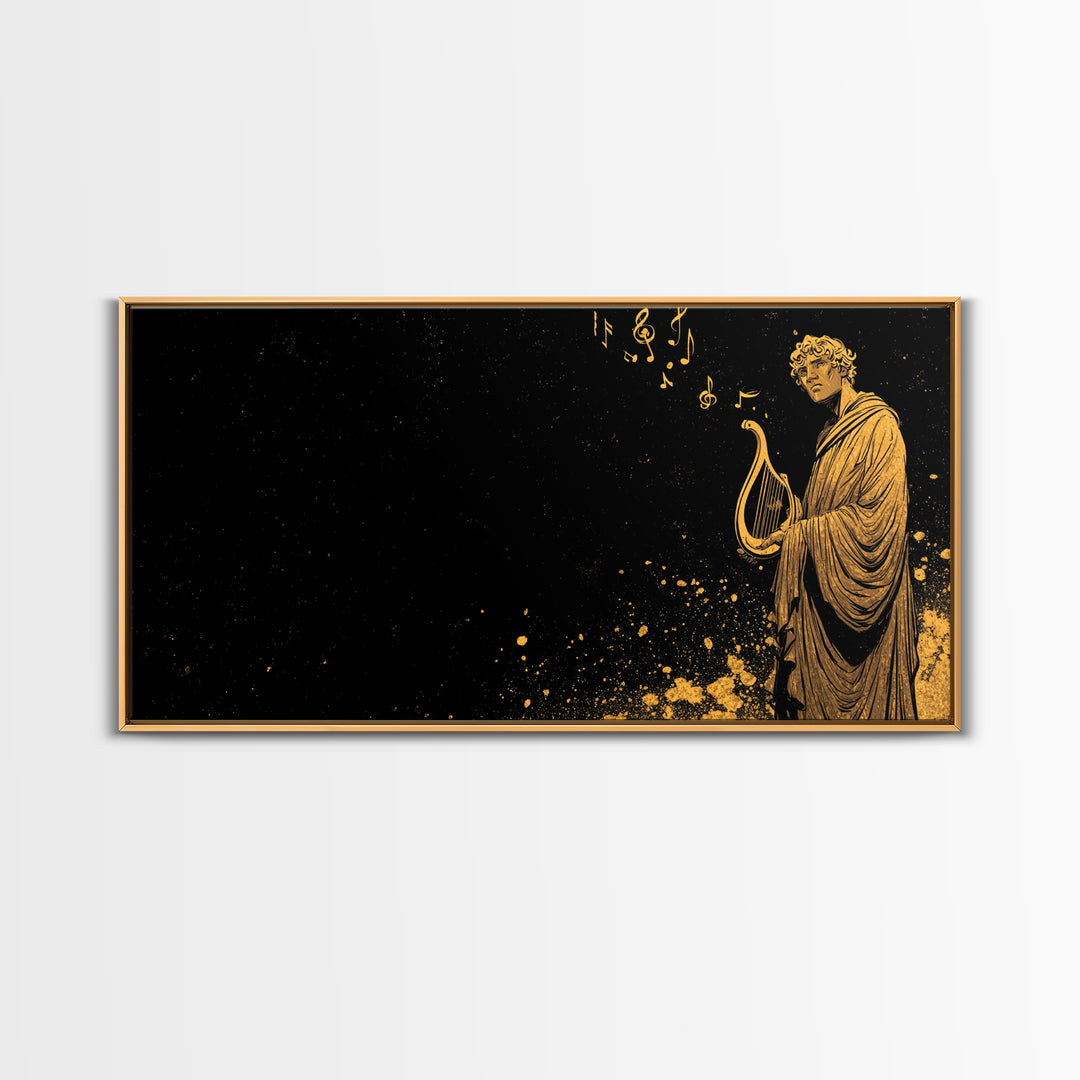Orpheus Gold Canvas Print, Greek God Wall Art, Luxury Mythology Decor, Real Wood Frame Artwork, Elegant Lyre Musician Artwork