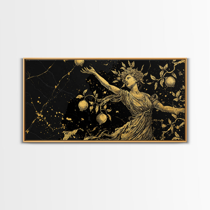 Persephone Gold Canvas Print, Greek Goddess Wall Art, Luxury Mythology Decor, Real Wood Frame Artwork, Elegant Harvest Goddess