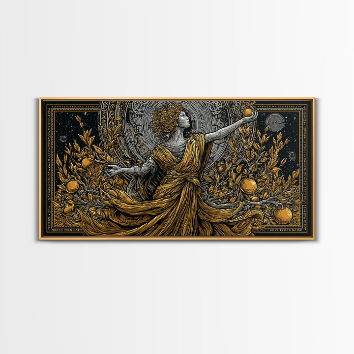 Persephone Gold Canvas Art, Greek Goddess Wall Decor, Luxury Mythology Wall Hanging, Real Wood Frame Print, Elegant Harvest Goddess