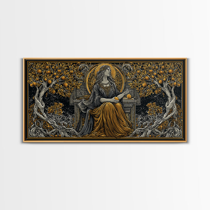 Persephone Greek Goddess Gold Canvas Print, Mythology Wall Art, Luxury Home Decor, Real Wood Frame, Elegant Gift Idea