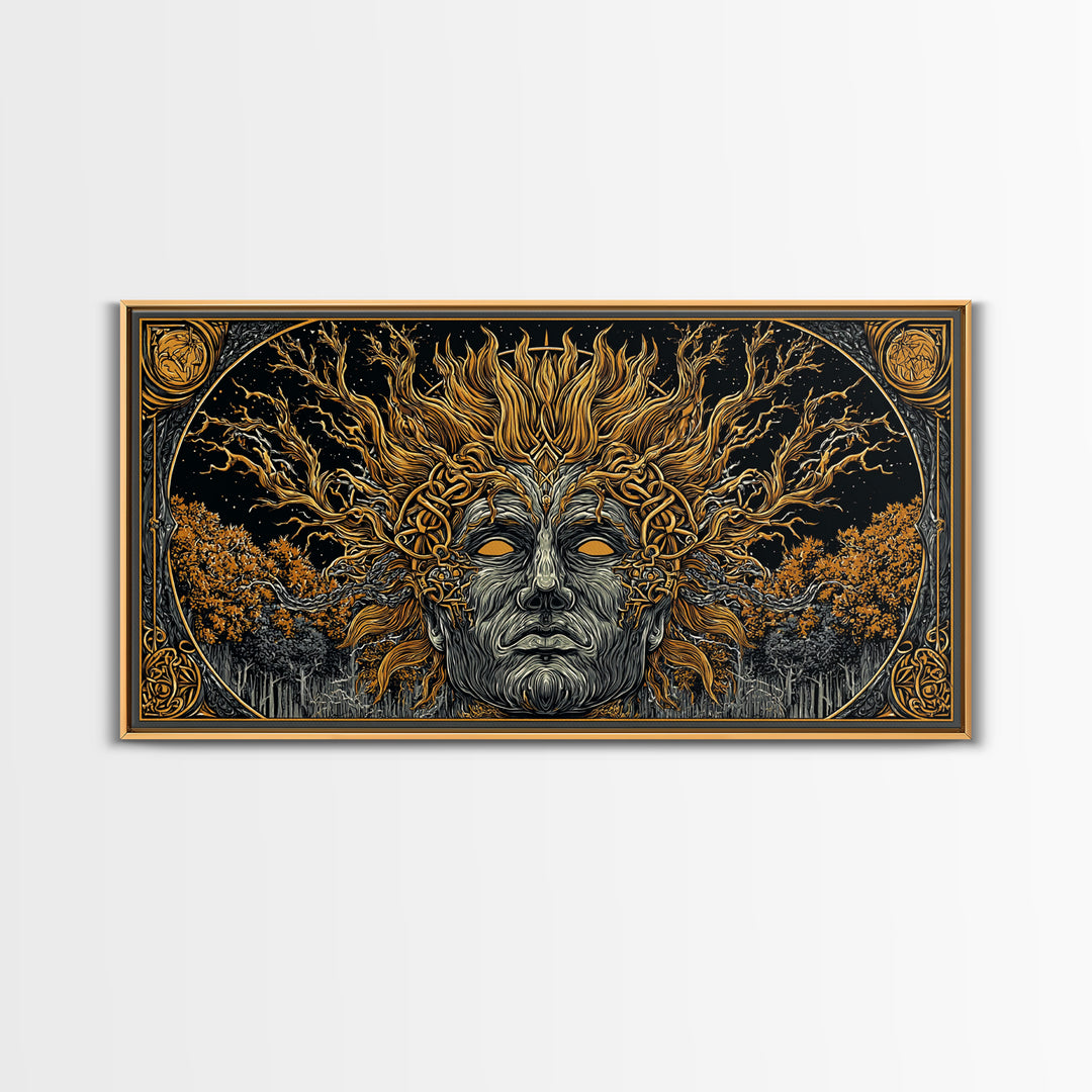 Prometheus Fire Bringer Gold Canvas Print, Greek Mythology Wall Art, Real Wood Frame, Titan Decor, Inspirational Gift