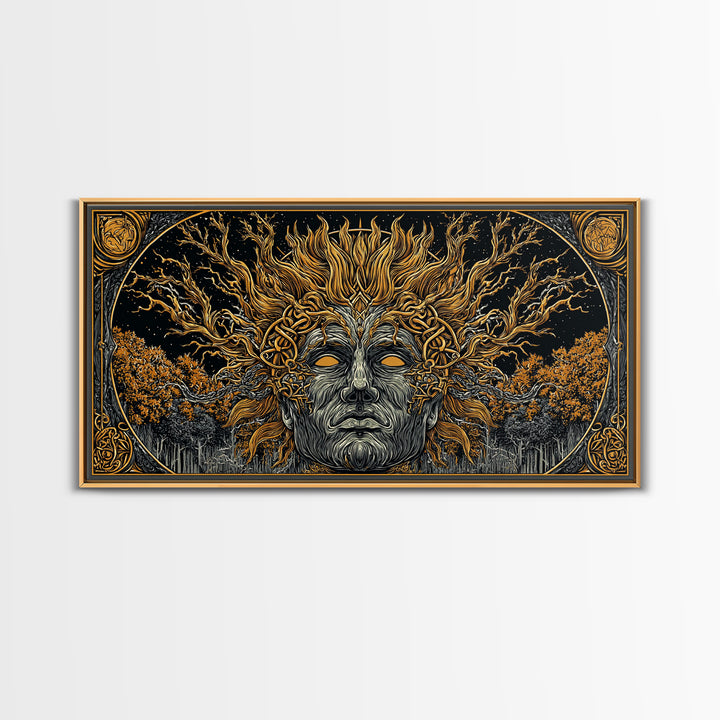Prometheus Fire Bringer Gold Canvas Print, Greek Mythology Wall Art, Real Wood Frame, Titan Decor, Inspirational Gift