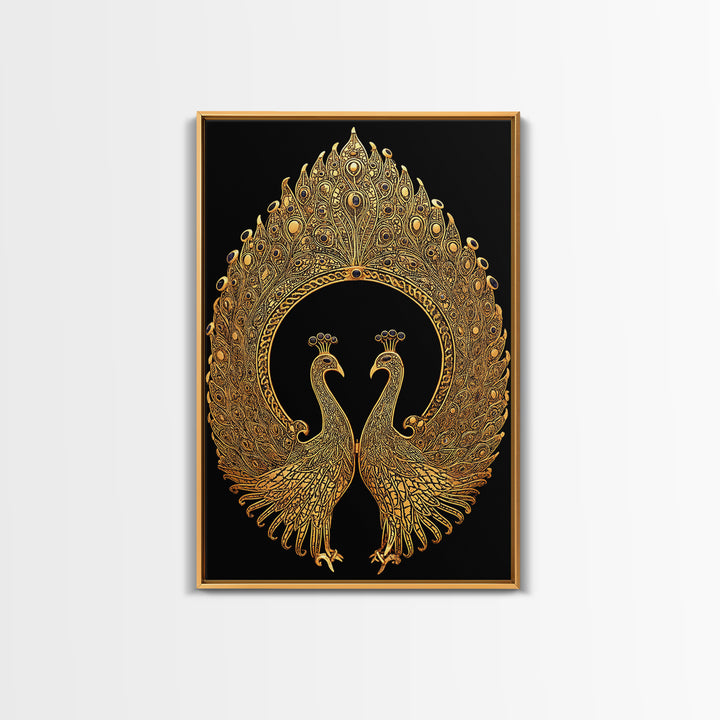 Canvas Gold Canvas Print, Ornate Peacock Wall Art, Mythology Inspired Decor, Real Wood Frame, Decorative Royal Artwork