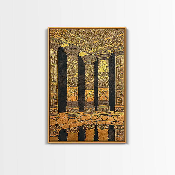 Ancient Greek Temple Columns, Canvas Gold Canvas Print, Classical Architecture Wall Art, Historic Decor, Real Wood Frame Artwork