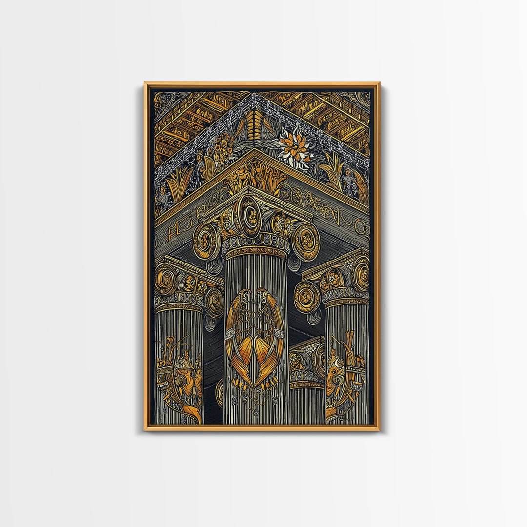 Ancient Greek Column Detail, Classical Architecture, Canvas Gold Canvas Print, Real Wood Frame Wall Art