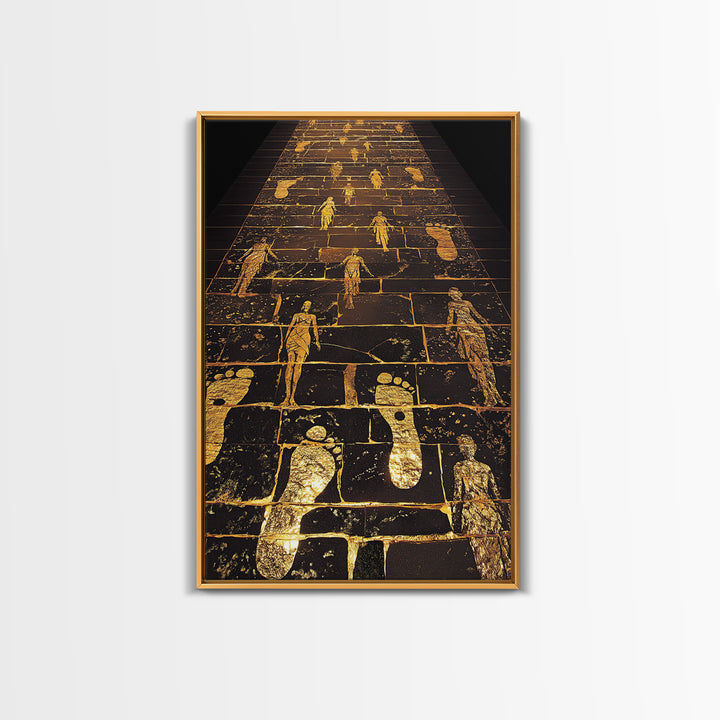 Golden Pathway Of Eternity, Mythic Footsteps, Canvas Gold Canvas Print, Real Wood Frame Wall Art