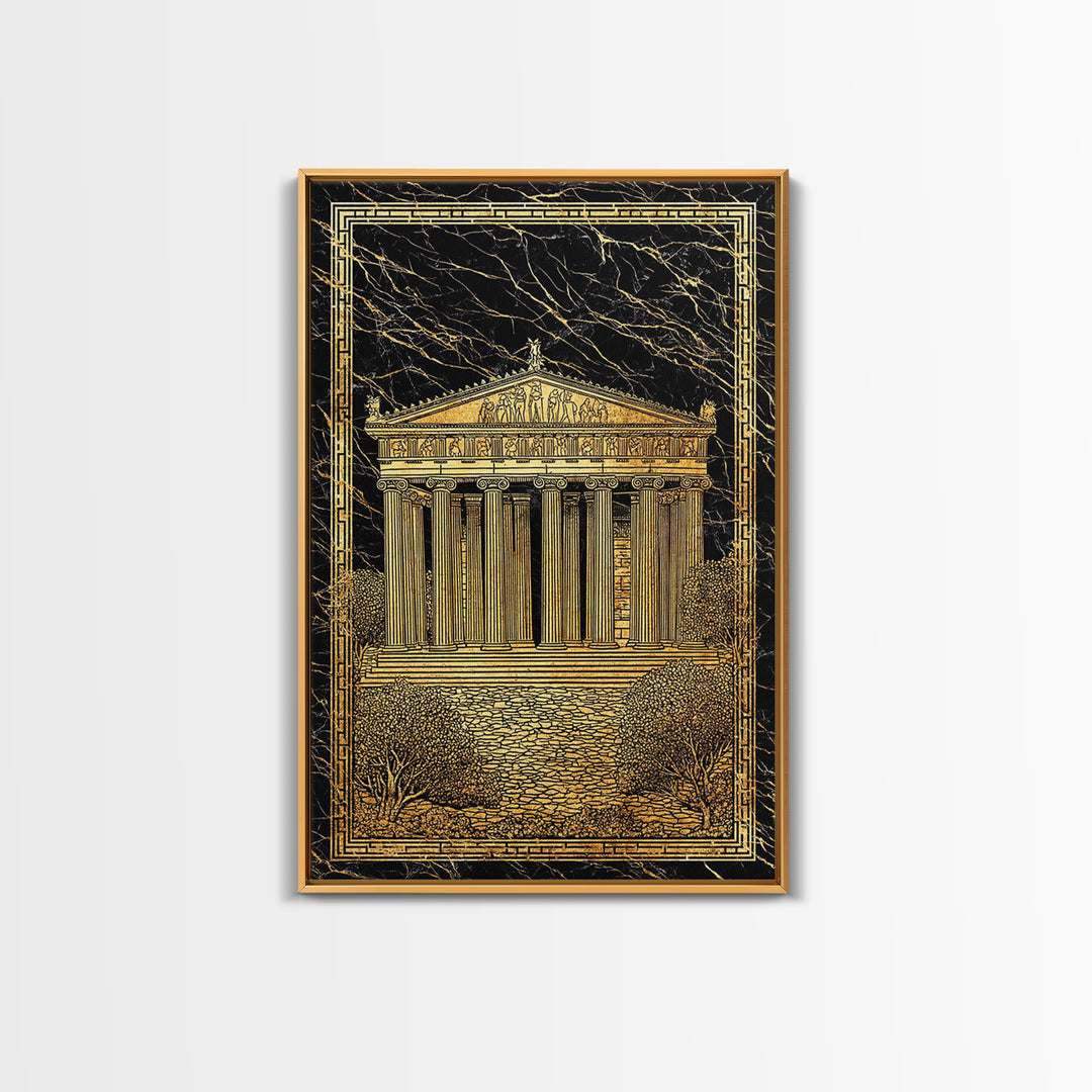 Parthenon Glory, Classical Greek Architecture, Canvas Gold Canvas Print, Real Wood Frame Wall Art