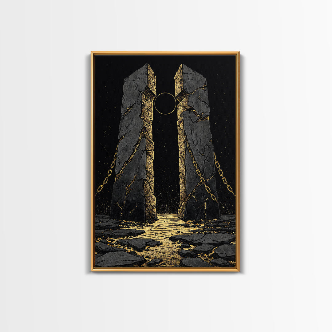 Gate Of Olympus, Abstract Mythology Wall Art, Canvas Gold Canvas Print, Ancient Greek Decor, Surreal Fantasy, Wood Frame