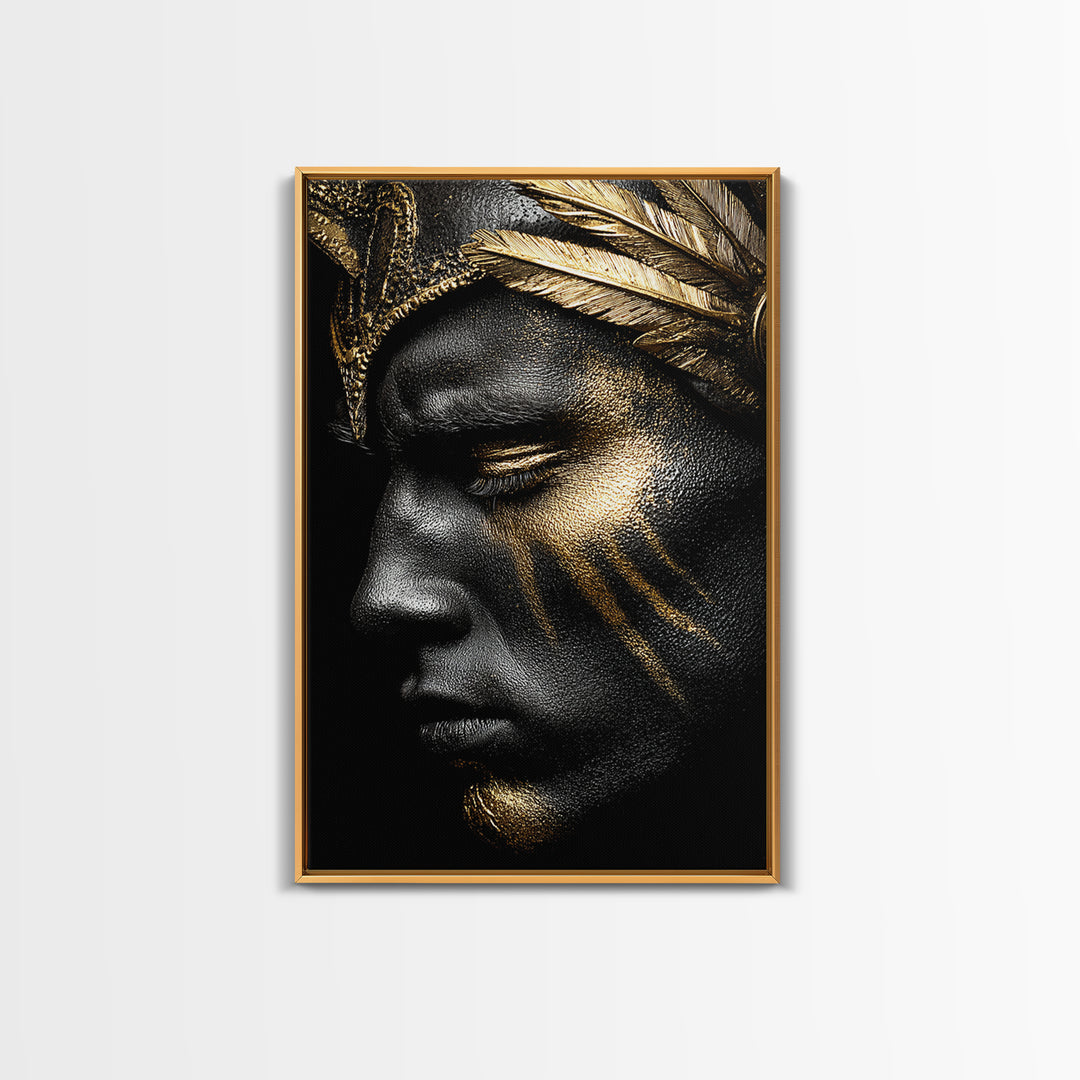 Ancient Warrior Portrait, Canvas Gold Canvas Print, Mythology Wall Art, Real Wood Framed Decor, Luxury Spartan Artwork