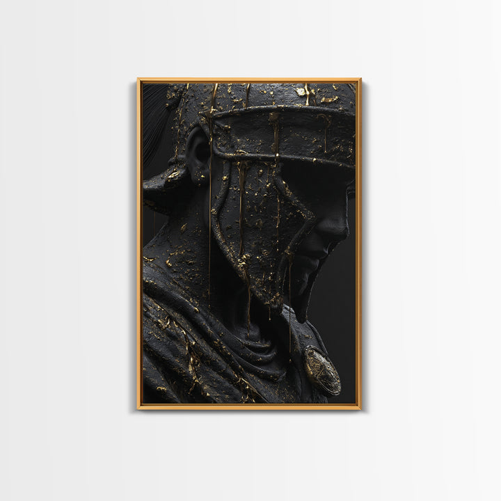 Spartan Warrior Bust, Canvas Gold Art, Ancient Helmet Canvas Print, Real Wood Frame Wall Decor, Luxury Mythology Artwork