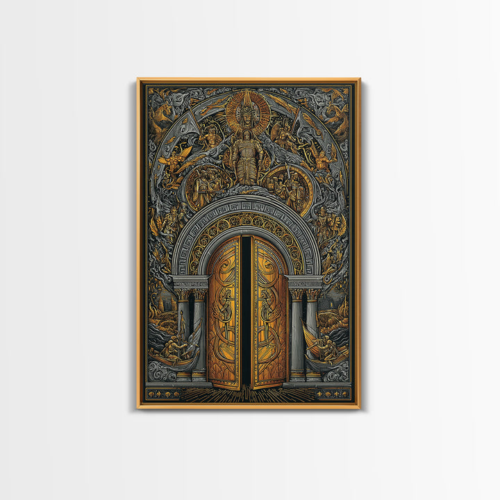 Byzantine Portal of Angels and Kings – Canvas Gold Art, Medieval Religious Canvas Art in Real Wood Frame, Sacred History Wall Art
