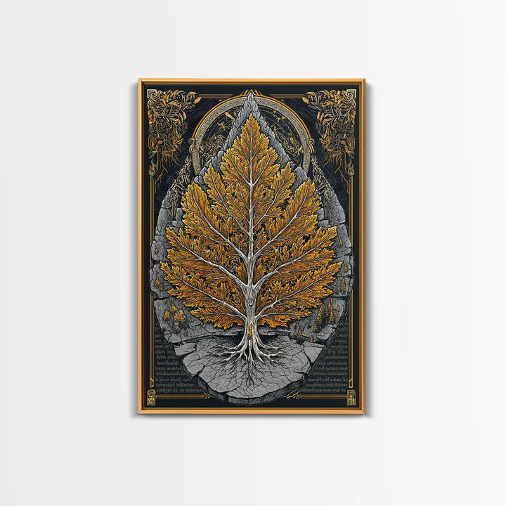 Tree of Life Canvas Art, Canvas Gold Canvas Print, Framed Canvas Wall Art with Real Wood Frame, Intricate Botanical Statement Decor