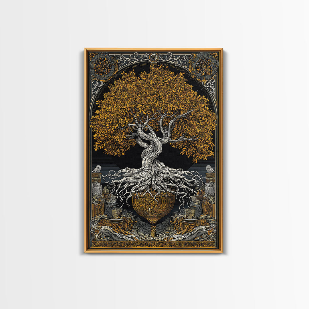 Yggdrasil’s Chalice – The Eternal Tree of Knowledge and Life, Canvas Art, Canvas Gold Print, Canvas Wall Art, Man Cave Decor