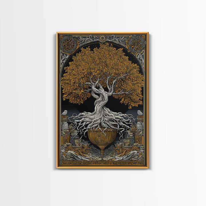 Yggdrasil’s Chalice – The Eternal Tree of Knowledge and Life, Canvas Art, Canvas Gold Print, Canvas Wall Art, Man Cave Decor