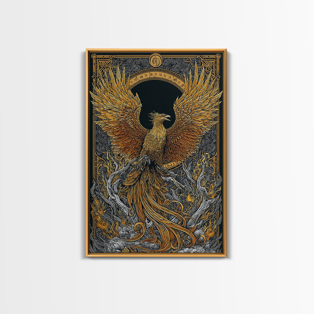 Phoenix Ascendant – Flames and Feathers of Rebirth, Canvas Art, Canvas Gold Print, Canvas Wall Art, Man Cave Decor
