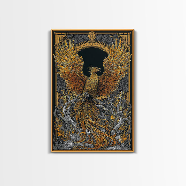 Phoenix Ascendant – Flames and Feathers of Rebirth, Canvas Art, Canvas Gold Print, Canvas Wall Art, Man Cave Decor