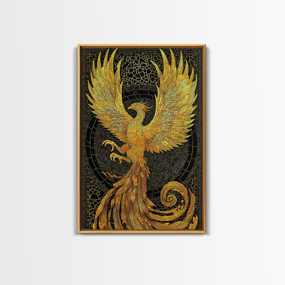 The Radiant Phoenix – Wings of Sunfire and Immortality, Canvas Art, Canvas Gold Print, Canvas Wall Art, Man Cave Decor