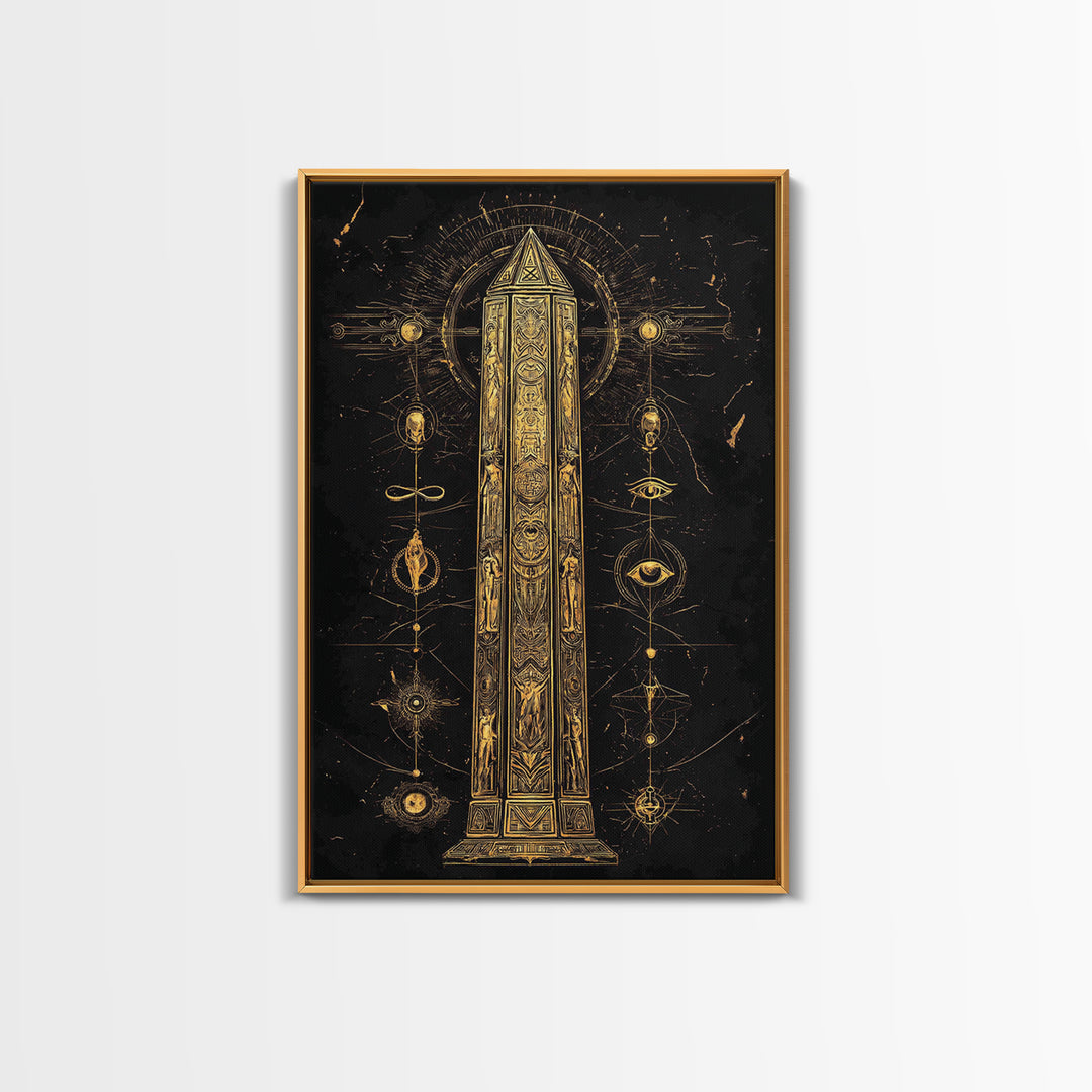 The Obelisk of Secrets – Symbols of the Eternal Order, Canvas Art, Canvas Gold Print, Canvas Wall Art, Man Cave Decor